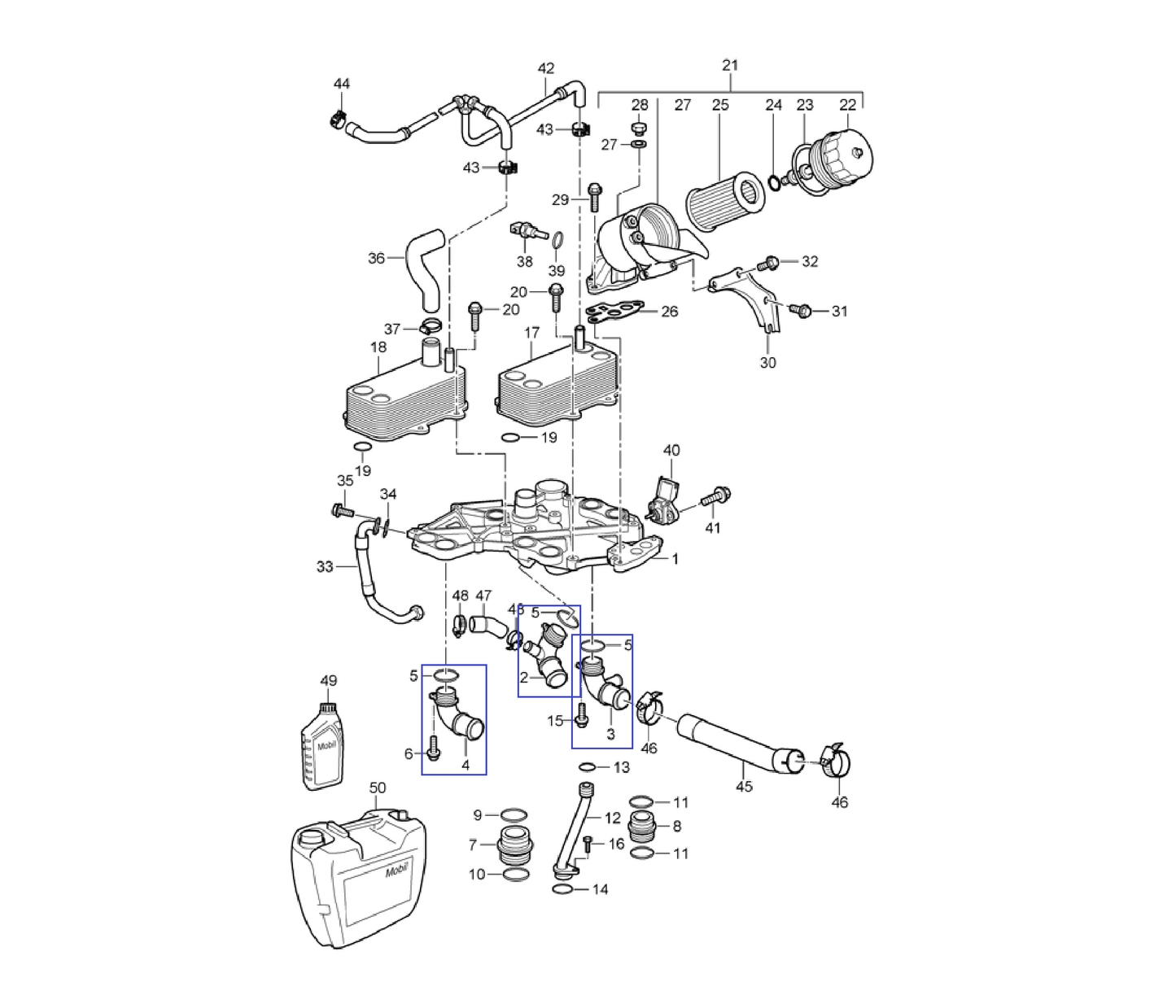 Porsche 911 997/GT2/RS Turbo Coolant Elbow Pipes for Oil Exchanger